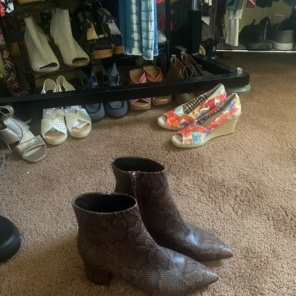 Marc Fisher Brown Leather Ankle Booties Slip-On and barley worn